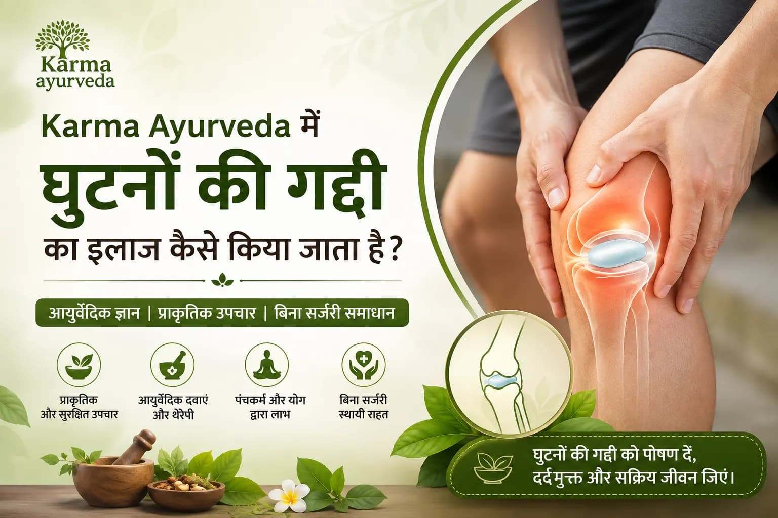 Karma Ayurveda में घुटनों की गद्दी का इलाज कैसे किया जाता है?